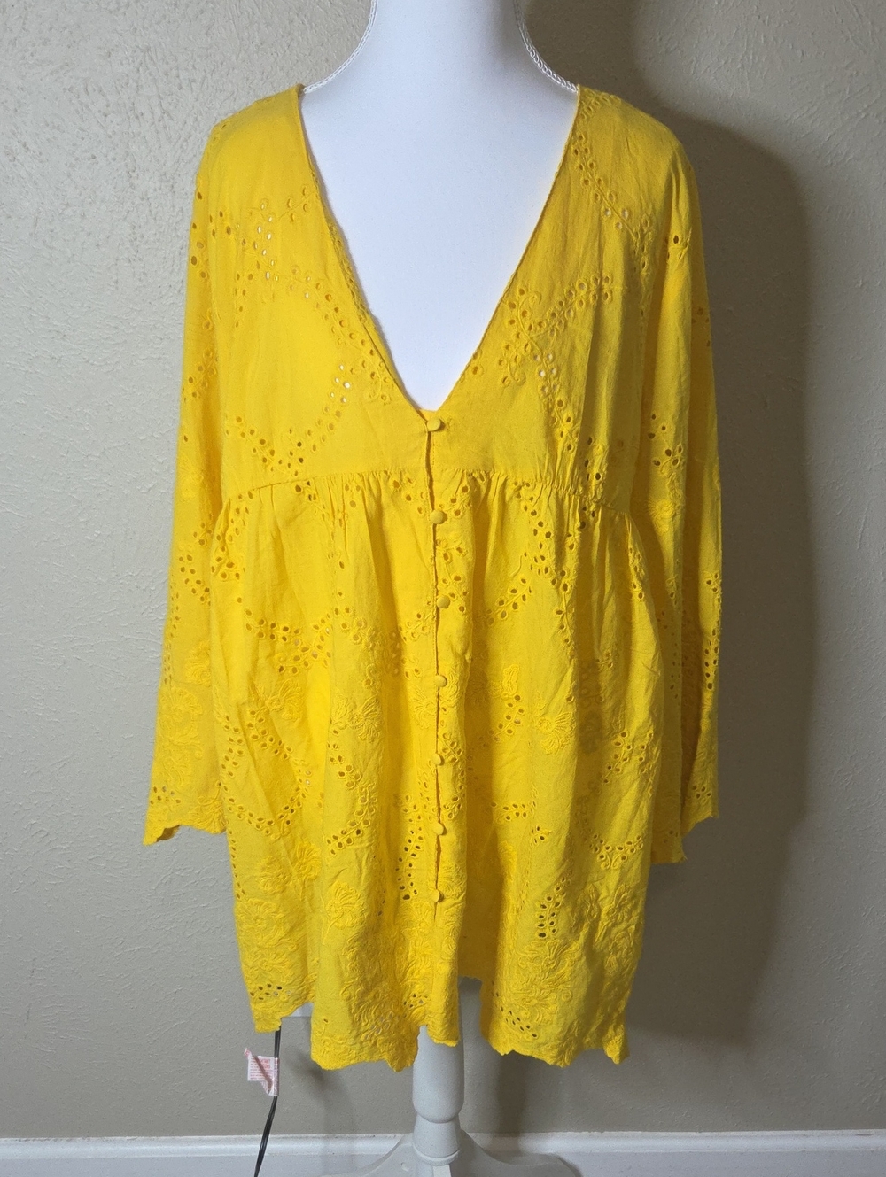Zara Bright Yellow Eyelet Button-Front Swim Coverup, Large, Barely Worn!